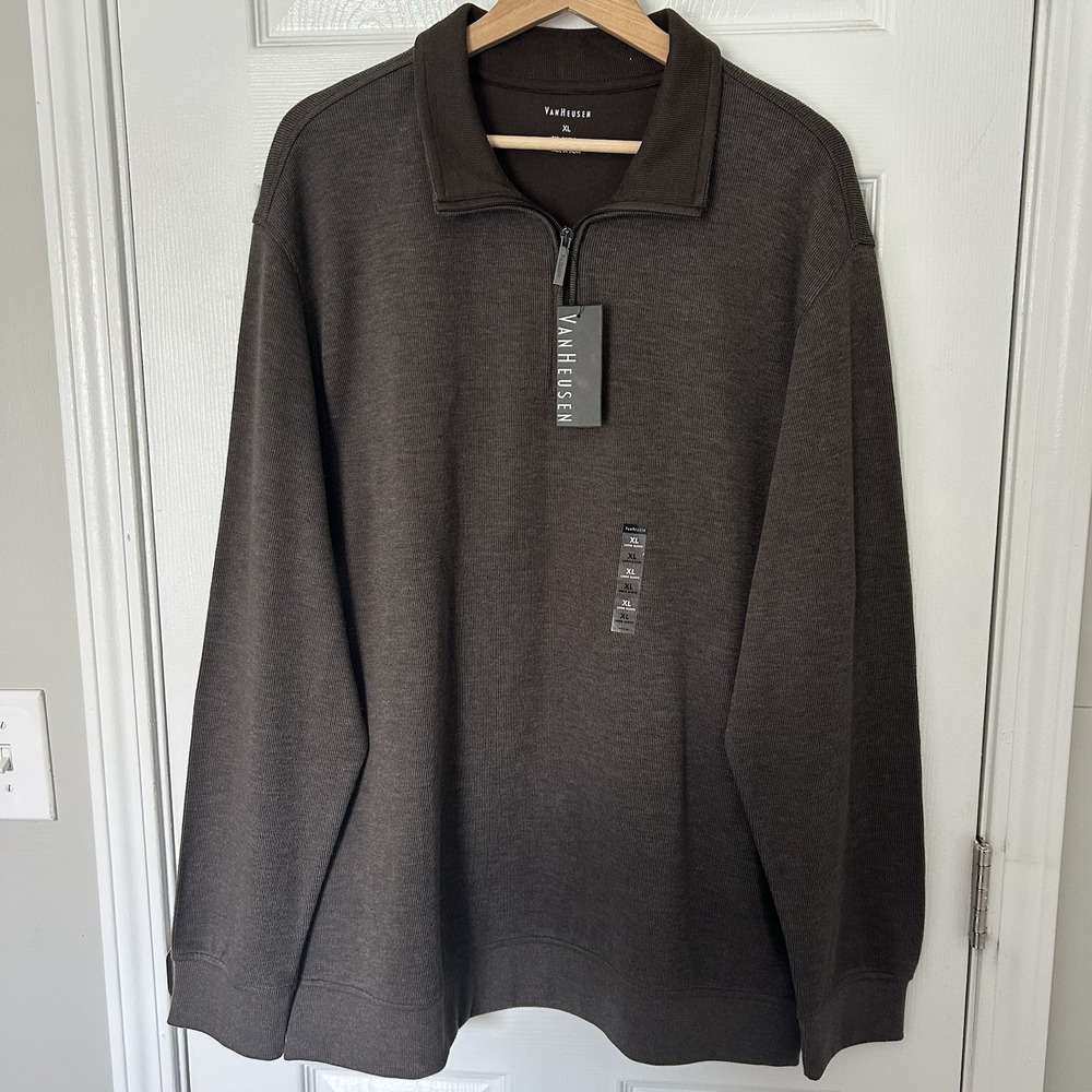Van Heusen Modern Quarter Zip in Brown‎ Cocoa Heather
